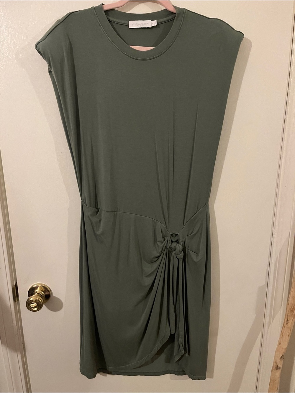 Jonathan Simkhai-Tamar Olive Green Midi Dress with Knot Detail EUC